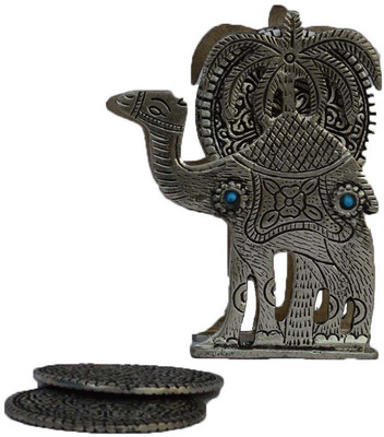

eCraftIndia Antique Oxidized Tea Coaster - Camel Design Wooden Tealight Holder(Silver, Pack of 1)