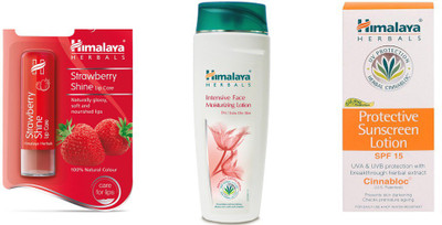

Himalaya Strawberry Shine Lip Care, Intensive Face Moisturizing Lotion, Protective Sunscreen Lotion(Set of 3)