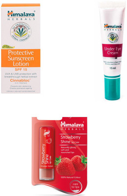 

Himalaya Protective Sunscreen Lotion, Under Eye Cream, Strawberry Shine Lip Care(Set of 3)