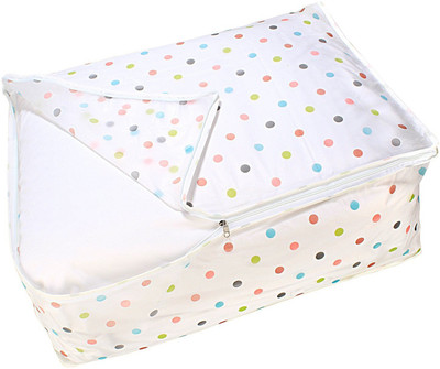 

HOKIPO Polka Dot Foldable Closet Cloth Organizer PVC Bag for Quilt, Blankets, 58 x 42 x 23 cm(White)