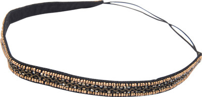 

Jungli Murgi Black & Antique Gold embroidered hairband with beads. Head Band(Black)