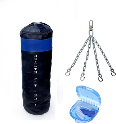 

HEALTH FIT INDIA 6.5 Feet Long, P.U Material, BLACK and BLUE Color, Unfilled with Chain & Mouth Guard Boxing Kit