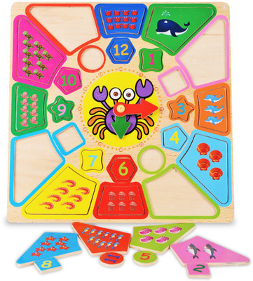 

Emob Colorful Wooden Learning Educational Marine Animals Puzzle Clock for Kids(Multicolor)