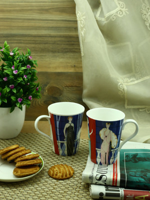 

Importwala Lady Coffee Set Bone China Mug(300 ml, Pack of 2), Blue