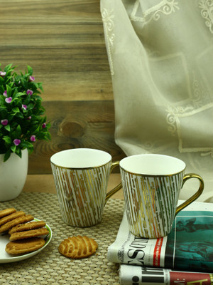 

Importwala Goldens Set Porcelain Mug(300 ml, Pack of 2), Gold