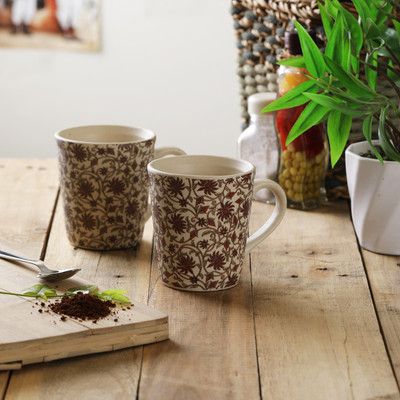 

Miah Décor Handmade Decal Ceramic mug - Eco friendly Drinkware -Set of 4 Ceramic Mug(300 ml, Pack of 4), Red