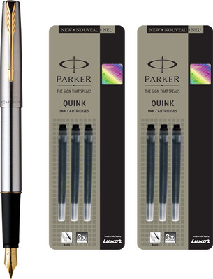 

Parker Frontier Stainless Steel GT Fountain Pen with 6 Black Quink Ink Cartridge(Pack of 3)