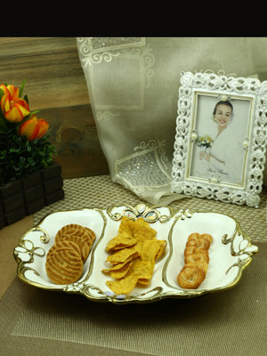 Importwala Ornate Golden Trio Serving Platter Tray