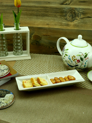 

Importwala Serving Platter With 2 Partitions (White & Golden) Tray