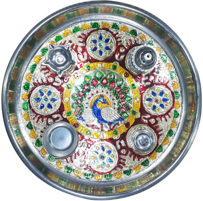 

LOF Diwali Colorful Stone Metal Pooja Thali Best Diwali Pooja Temple Gift Steel(1 Pieces, Multicolor)