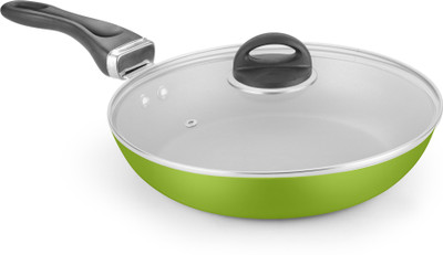 

Kitchen Chef NATURA FRYING PAN WITH LID 280 MM IB Flat Pan 28 cm diameter with Lid(Aluminium, Non-stick, Induction Bottom), Green