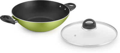 

Kitchen Chef NATURA WOK KADAI WITH GLASS LID 305MM IB Kadhai 30 cm with Lid(Aluminium, Non-stick, Induction Bottom), Green
