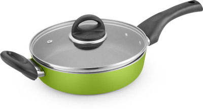 

Kitchen Chef NATURA FRY COOK PAN WITH GLASS LID 240 MM IB Flat Pan 24 cm diameter with Lid(Aluminium, Non-stick, Induction Bottom), Green