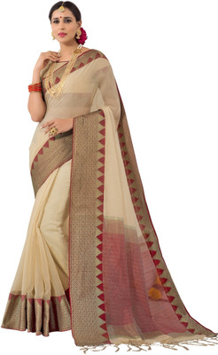 Taanshi Woven Fashion Cotton Silk Saree(Beige)