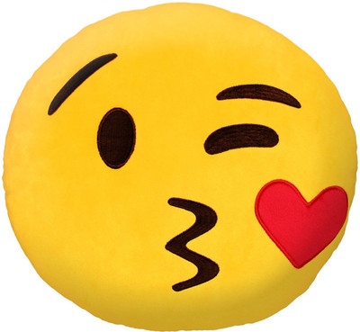 

mega star Stuffed Plush Kissing Emoji Smiley yellow Cushion - 37 cm - 26 cm(Yellow)
