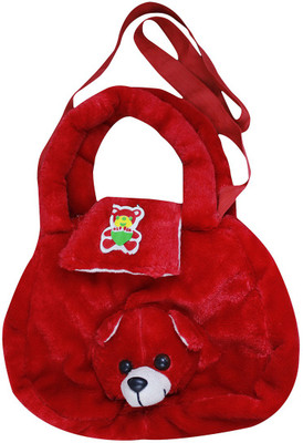 Casotec Cute Teddy Soft Toy School Bag For Kids, Travelling Carry Teddy Bag - 24 cm(Red)