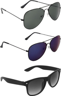 ABNER Aviator, Aviator, Wayfarer Sunglasses(For Men & Women, Black, Multicolor, Black)