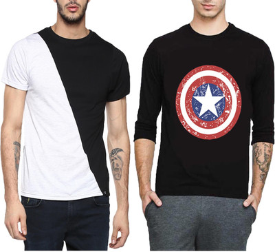 Veirdo Solid Men Round or Crew Black, Grey T-Shirt