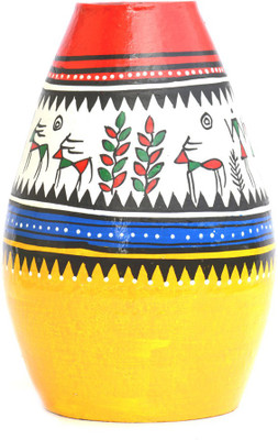 

Art Godaam Hand painted Terracotta Vase(8 inch, Multicolor)