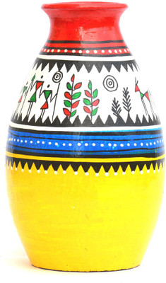 

Art Godaam Hand painted Terracotta Vase(8 inch, Multicolor)