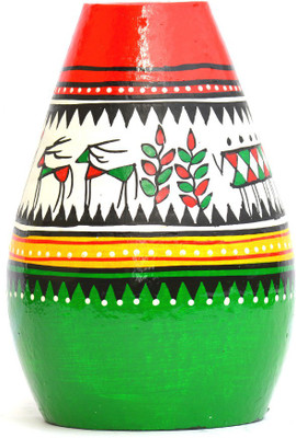 

Art Godaam Hand painted Terracotta Vase(7 inch, Multicolor)