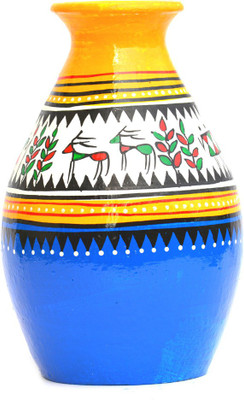 

Art Godaam Hand painted Terracotta Vase(8 inch, Multicolor)