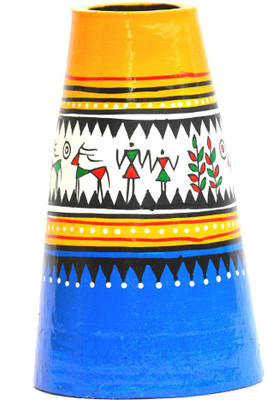 

Art Godaam Hand painted Terracotta Vase(7 inch, Multicolor)