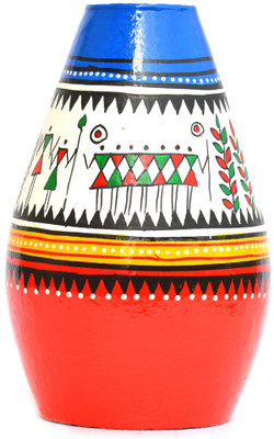 

Art Godaam Hand painted Terracotta Vase(7 inch, Multicolor)