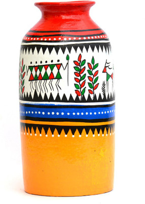

Art Godaam Hand painted Terracotta Vase(8 inch, Multicolor)