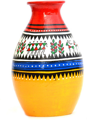 

Art Godaam Hand painted Terracotta Vase(7 inch, Multicolor)