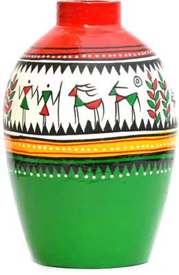 

Art Godaam Hand painted Terracotta Vase(8 inch, Multicolor)