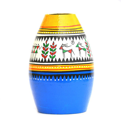 

Art Godaam Hand painted Terracotta Vase(8 inch, Multicolor)