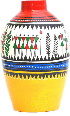 

Art Godaam Hand painted Terracotta Vase(7 inch, Multicolor)