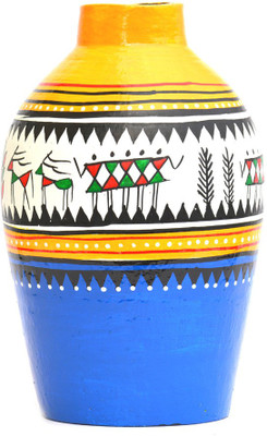 

Art Godaam Hand painted Terracotta Vase(7 inch, Multicolor)