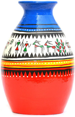 

Art Godaam Hand painted Terracotta Vase(8 inch, Multicolor)