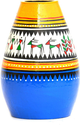 

Art Godaam Hand painted Terracotta Vase(7 inch, Multicolor)