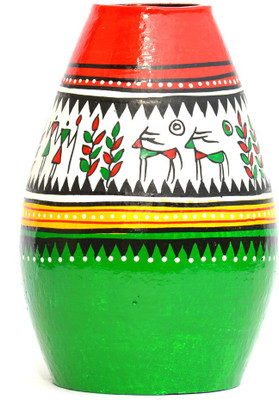 

Art Godaam Hand painted Terracotta Vase(8 inch, Multicolor)