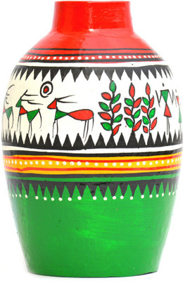

Art Godaam Hand painted Terracotta Vase(7 inch, Multicolor)