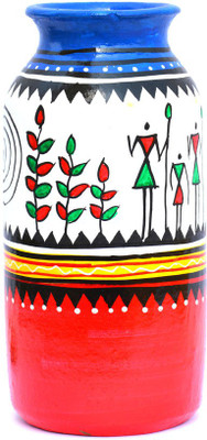 

Art Godaam Hand painted Terracotta Vase(8 inch, Multicolor)