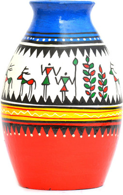

Art Godaam Hand painted Terracotta Vase(7 inch, Multicolor)