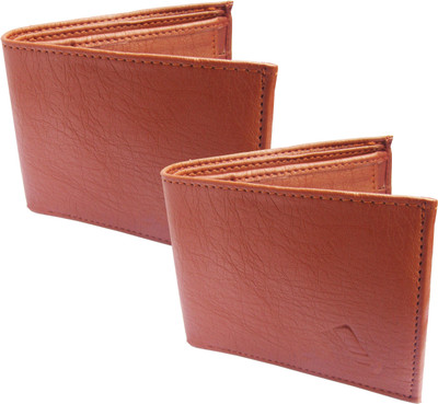 

poland Men Tan Artificial Leather Wallet(7 Card Slots), Pack of 2
