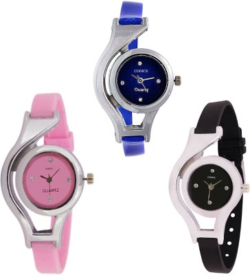SPINOZA Round and unique design glory blue pink black combo of 3 watch for women Watch  - For Girls   Watches  (SPINOZA)