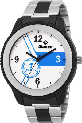 View Gionee Gion0236 Analog White Round Dial in Black & Silver Case and Chain Watch  - For Men Wrist Watches Price Online(Gionee)