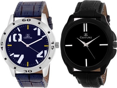 Gesture 7116 Combo Of 2 Blue And Black Elegant Watch  - For Men   Watches  (Gesture)
