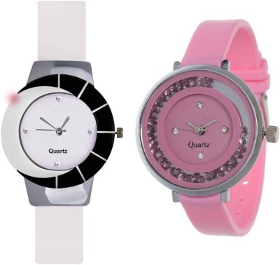 Gopal Retail Black white different design beautiful with movable crystals in dial fancy and attractive pink women Watch  - For Girls   Watches  (Gopal Retail)