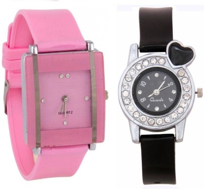 Gopal Retail Pink square shape simple and professional glory and black crystals heart unique and beautiful glory women Watch  - For Girls   Watches  (Gopal Retail)