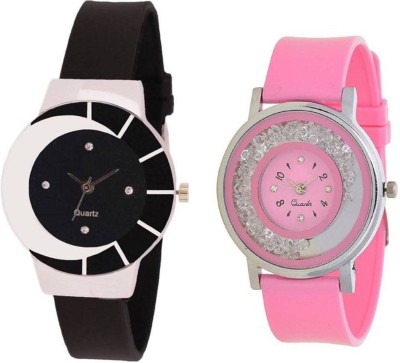 Gopal Retail black white color fancy beautiful glass watch with movable crystals in dial fancy and attractive pink women Watch  - For Girls   Watches  (Gopal Retail)