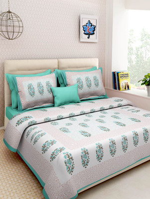 GULAB FASHION Cotton Double Flat 300 TC Printed Bedsheet(Pack of 1, Green)