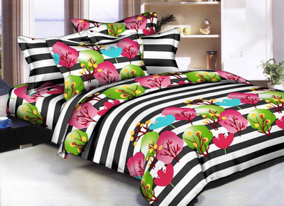 

Astra Polycotton Double King 3D Printed Bedsheet(Pack of 1, White, Black), Black;white