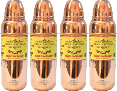 Indian Craft Villa Handmade High Quality Pure Solid Copper Set of 4 Water Bottle Volume 850 ML Each for Storage Drinking Water Home Garden Hotel Restaurant Ware Gift Item Home Decorate 3400 ml Bottle(Pack of 4, Brown, Copper)